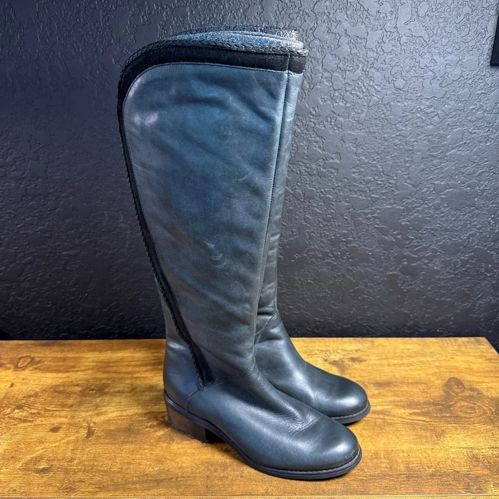 Naughty Monkey Leather Grey Black Knee High Boots Womens Size 7